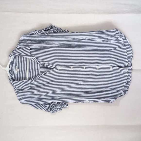 beachlunchlounge Tops - beachlunchlounge Blue White Stripe Tencel Blend Short Sleeve Button Up Size Med